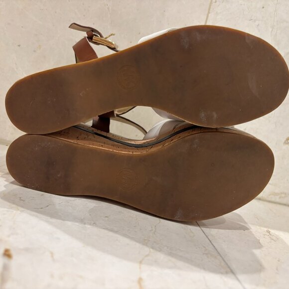 Michael Kors White & Tan Leather Cork Wedge Sandals Size 8 - Picture 5 of 8